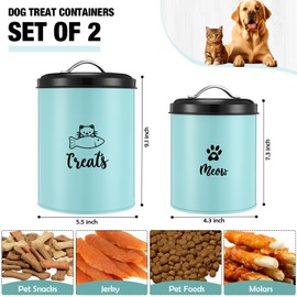 Honeydak 2 Pack Cat Treat Container Metal Pet Food Jar with Lid Cookie Container for Farmhouse Kitchen Counter Green Treat Jar Food Storage for Pet