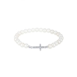 Elli Armband Damen Kreuz Elegant mit Muschelkernperlen und Kristallen aus 925 Sterling Silber