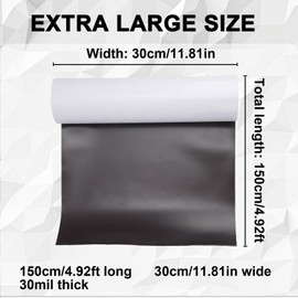 Magnetic Sheet Roll, 12 Inch x 5 Feet Extra Large Adhesive Magnetic Sheets Cuttable Flexible Black White Surface Sign Paper for Vehicles DIY Craft Project