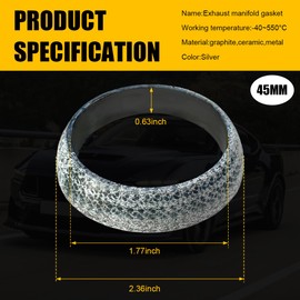 ZNDAW ID 45mm Car Exhaust Gasket, High Grade Graphite Flange Gasket Seal Muffler Ring for Piping Connection, Leakproof Manifold Exhaust Donut Gaskets Replacement for SUV Truck RV