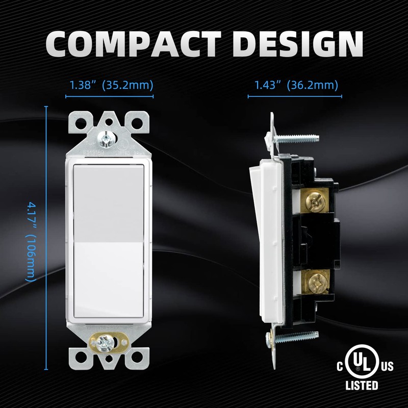 ELEGRP Glossy White Single Pole Decorator Light Switch, 15Amp, 120-277V,