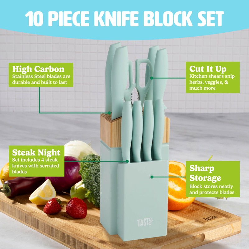 Tasty Kitchen Knife Set with Block, Cutlery Set includes Chef,