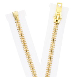 Mandala Crafts 23 Inch Metal Heavy Duty Zippers - #10 White Tape Gold Metal Separating Zippers for Sewing Jacket Coat Upholstery