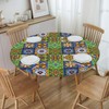 WOAIDY Elastic Round Fitted Tablecloth, Fit Mexican Talavera Design, Stretchable