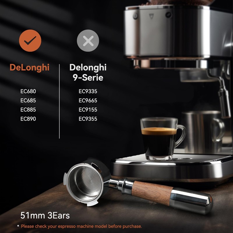 VINATO 51 mm Bottomless Portafilter - Stainless Steel Filter Holder