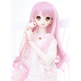 Wigs Only 8-9 inch 1/3 BJD Wig Doll Hair SD DZ DD DOD Wig (Pink+White)