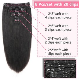 Human Hair Clip in Extensions Clip in Hair Extensions Real Human Hair 14 Inch Straight Clip ins Clip in Hair Extensions Black Women Remy Seamless Clip in Hair Extensions 8PCS Natural Color