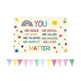 BOQTMK Colorful Inspirational Quote Wall Decor Set, Inspiring Phrase Linen Banner 30x20 In+Colorful Triangle Flag 4m 12Pcs Linen Decor, Positive Wall Hanging Decor for Baby Kids Room Playroom School