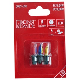 Konstsmide LED Ersatzbirne, 3er-Blister, 1 rote/1 gelbe/1 blaue Diode, 2V / 2V / 3V, 0.04.W / 0.04W / 0.06W, grüne Steckfassung - 5063-530