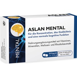 Aslan Mental (30 Capsules) Dietary Supplement with Rhodiola Rosa and Balm Extract, Vitamins and Minerals for Mental Performance and Concentration