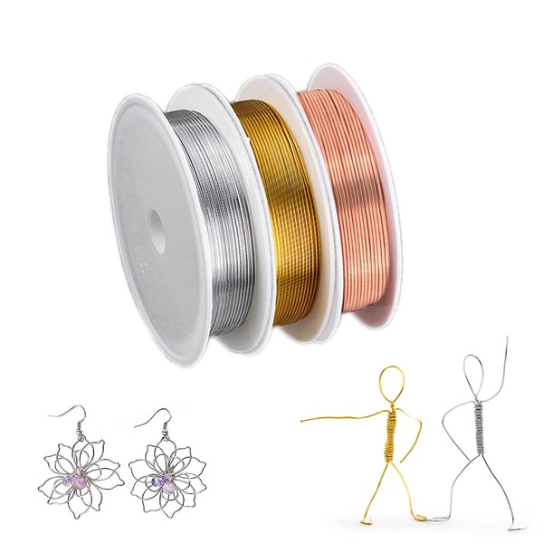 Jewellery Wire, Wire For Jewellery Making, 0.3mm/ 20 Gauge Jewelry Making Supplies and Craft, Tarnish Resistant Bare Copper Wire Roll for DIY Necklace Bracelet Earring (3 rolls)