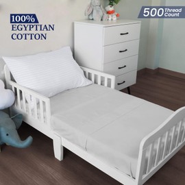 Toddler Pillowcase 13x18 Inches Pack of 2 White - Zipper Closer Pillow case Cotton Travel Pillow Cover 500 Thread Count 100% Egyptian Cotton Nursery Pillowcases, 13x18, White Striped