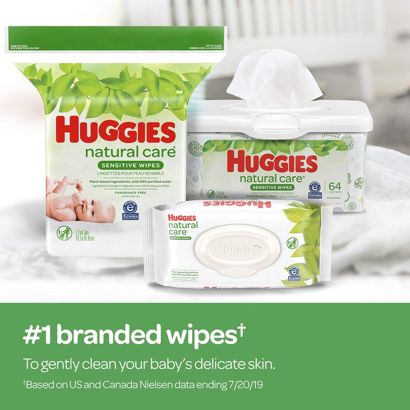 HUGGIES Natural Care Unscented Baby Wipes, Sensitive, Flip-top Pack, 32Count