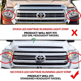 TLAPS 7422437285295 Compatible With 2014-2021 Toyota Tundra SR / SR5 / Limited/TRD PRO DRL LED Strip Bar Black Housing Headlights With Amber Reflector