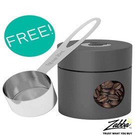 Coffee Gator Coffee Canister – 6” Stainless Steel Airtight Coffee Containers for Ground Coffee w/ Date Tracker, Co2-Release Valve, Measuring Scoop & Travel Jar - Medium, Gray