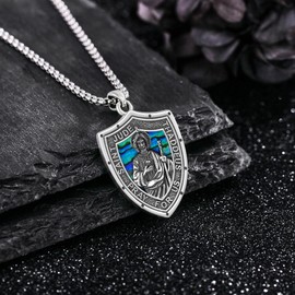 DAYLINLOVE St Jude Medals Necklace 925 Sterling Silver Saint Jude Pendant Necklace Religious Protection San Judas Tadeo Jewellery Christian Amulet Gifts for Men Women