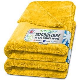 Towelogy® 2 Pack Premium Extra Large Car Drying Towel Edgeless Thick Dual Absorbency 40x60cm Cleaning & Detailing Towels (Yellow)