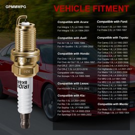 GPMMWPG Iridium Spark Plug 7092, BKR6EGP Compatible with Camry Solara Highlander, for Civic CRZ, for Subaru Impreza Legacy Outback, for Passat Golf Jetta, for 318i 318is Z3, 1.8L 2L 2.2L 2.4L, 4 Pack