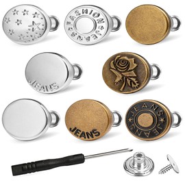 JUTOSU 8 Pcs Metal Jeans Waist Adjuster Button Adjuster Seamless Design Removable DIY Trouser Replacement Pieces