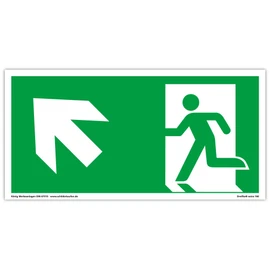 Dreifke Schild Notausgang | extra langnachleuchtend | PVC selbstklebend 297x148mm | gem?? ASR A1.3 DIN 7010 DIN 67510 | Notausgangsschild Links schr?g aufw?rts | Fluchtweg Rettungsweg | Dreifke? extra 160