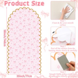 Leinuosen Arch Wall Decals Peel and Stick 58 x 30 Inch Large Pink Bow Wall Decal Stickers with Golden Scallop Frame Bow Room Decor Coquette Wallpaper for Arch Backdrop Nursery Bedroom Living Room