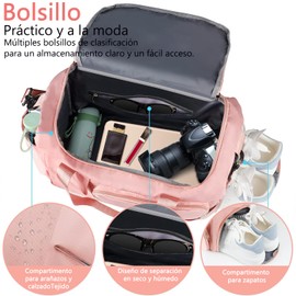 Bolsa Deportiva Impermeable para Gym con Compartimento de Zapatos y Separación Seca/Húmeda - Maleta de Viaje Plegable para Natación, Fitness y Entrenamiento - Unisex Hombre Mujer (Rosa)