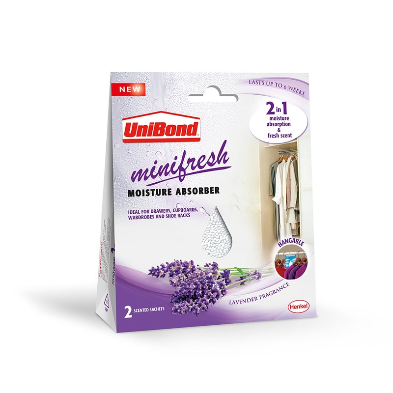 UniBond Minifresh Moisture Absorber, Lavender Fragrance Hangable Sachets, Ideal for