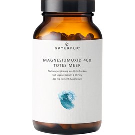 Naturkur® Magnesium - 365 Capsules in Pharmacist Jar - 667mg of which 400mg Elementary Magnesium from the Dead Sea, Vegan, No Additives, Handmade in Lower Franconia
