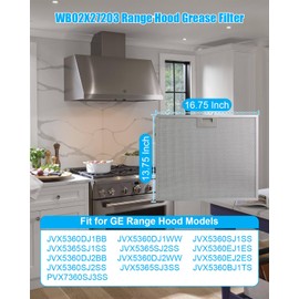 2 PCS WB02X27203 Range Hood Grease Filter 16-3/4 x 13-3/4 Inches Fit for GE JVX5360DJ1BB JVX5360DJ1WW JVX5360SJ1SS JVX5365SJ1SS JVX5365SJ2SS, 5-layer Aluminum Vent Grease Filter