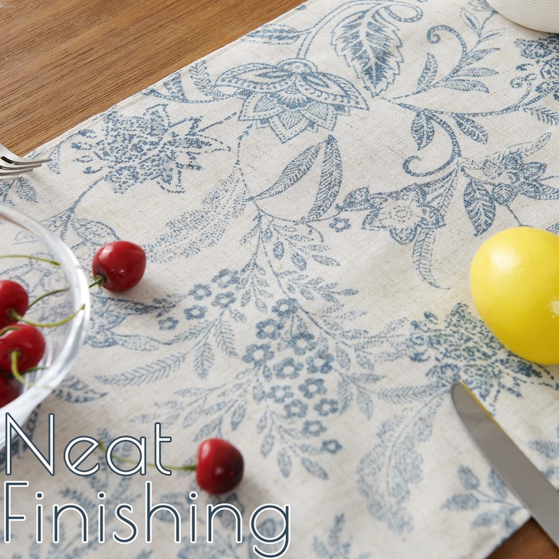 TOPICK Spring Table Runner Linen Farmhouse Table Cloth Blue Floral