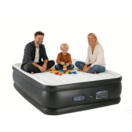 Simple Deluxe Queen Size Air Mattress with Built-in Electric Pump - Quick Inflation, 18" Tall Waterproof Foldable Airbed with Carrying Bag for Home Guests, Travel & Outdoor Use