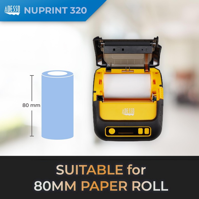 Adesso 3" 80mm Portable Bluetooth Thermal Printer - High-Speed 90mm/s,