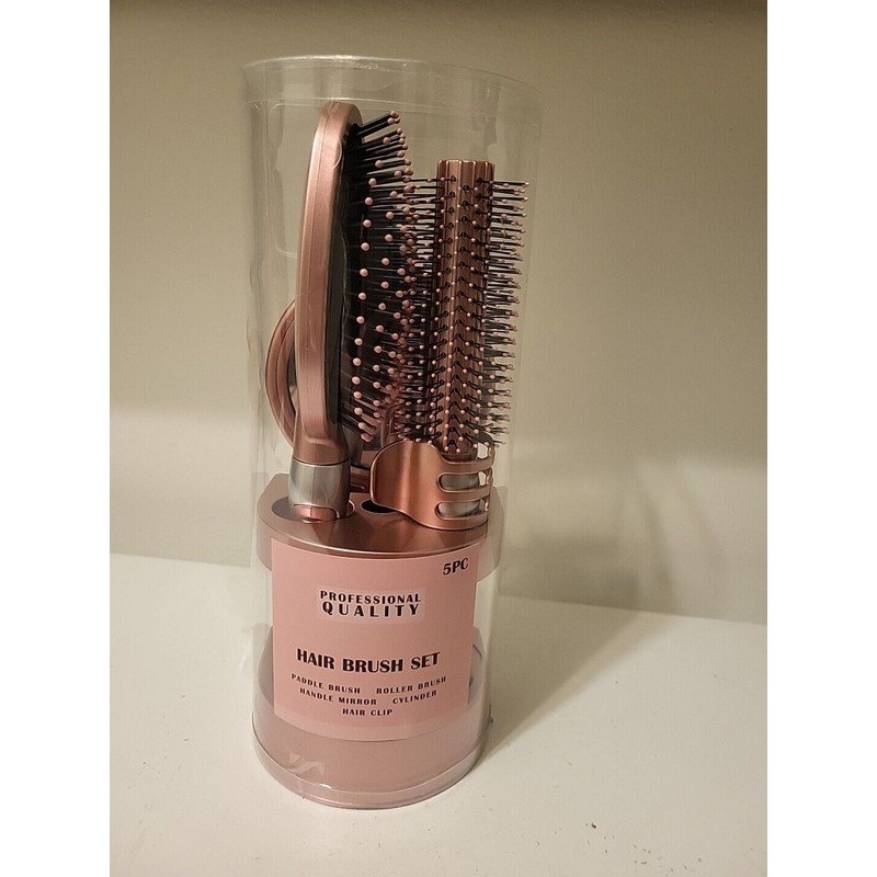 Professional Quality 5-Piece Professional Quality Hair Brush Gift Set, Mirror,