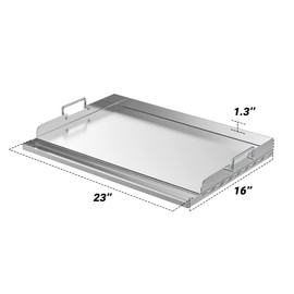 Skyflame Universal Stainless Steel Griddle Plate with Even Heating Bracing for BBQ Charcoal/Gas Grills, 23" x 16" Rectangular Hibachi Flat Top Griddle for Indoor/Outdoor Cooking
