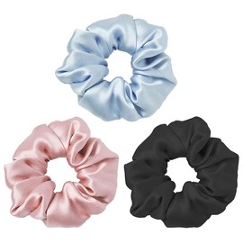 Staila Hair Ties, 3 Pack Hair Scrunchies Hair Bands for Women Girls, Soft Satin Hair Elastics Hair Coils Accessories for Long Lasting Braids, Ponytails and More