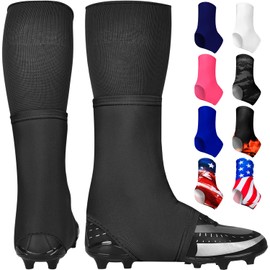Exxact Sports Spats Football Cleat Covers - Keep Your Laces Tied and Cleats Clean, Football Spats for Cleats, Perfect for Baseball, Soccer, Lacrosse, Hockey (Black, Large)