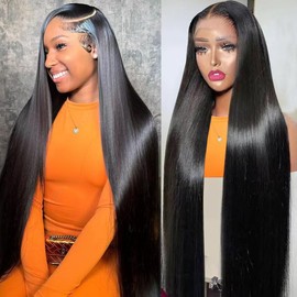 OOVVDA 30 Inch 13x6 Lace Front Wigs Human Hair Straight Lace Front Human Hair Wig Pre Plucked 200 Density Glueless Natural Black Straight Wig Human Hair 13x6 HD Lace Frontal Wigs for Women