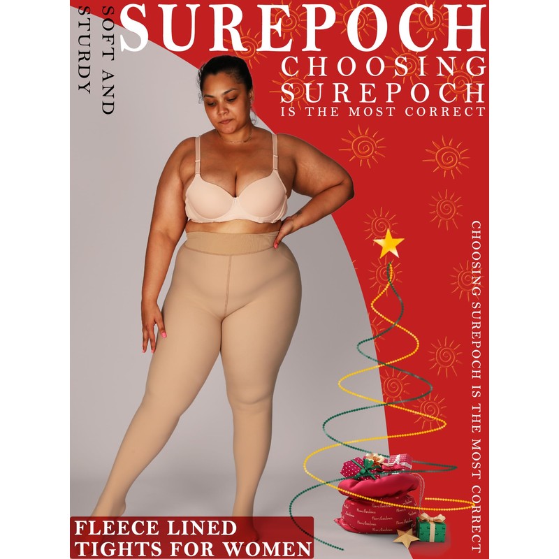 SUREPOCH Plus Size Fleece Lined Tights for Women, Winter Fake