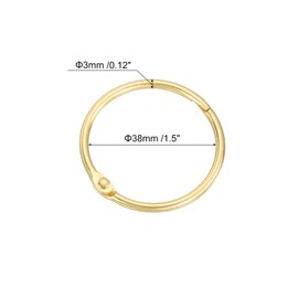 sourcing map Shower Curtain Rings,12pcs - Carbon Steel Round Snap Shower Curtain Hooks, 1.5 Inch Loose Leaf Binder Rings for Shower Curtain Rods (Gold)