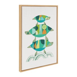 Kate and Laurel Sylvie Turtle Family Framed Canvas Wall Art by Rachel Lee of My Dream Wall; 23x33 Natural; Bright Colorful Animal Turtle Art for Wall
