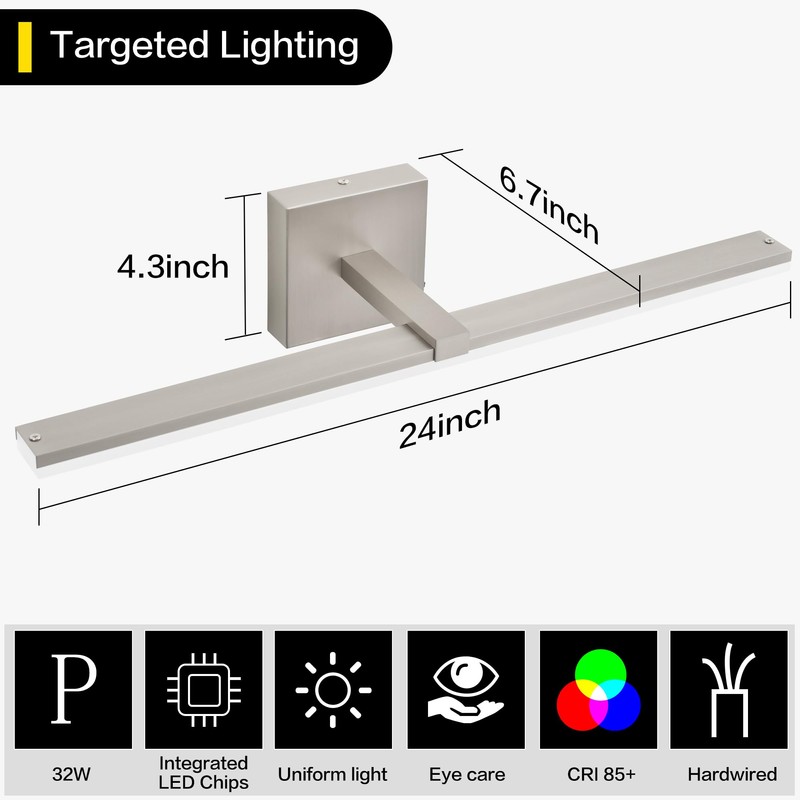 ZUZITO 24 Inch Vanity Lights for Bathroom Brushed Nickel Over