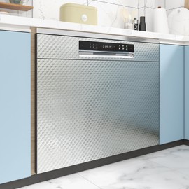 Wallderful 24"x118" Kitchen Wallpaper Peel and Stick Countertops Silver Chequer Aluminum Foil Stainless Steel Contact Paper Self Adhesive Wallpaper for Backsplash Drawer Cabinet Liner Appliance Stove