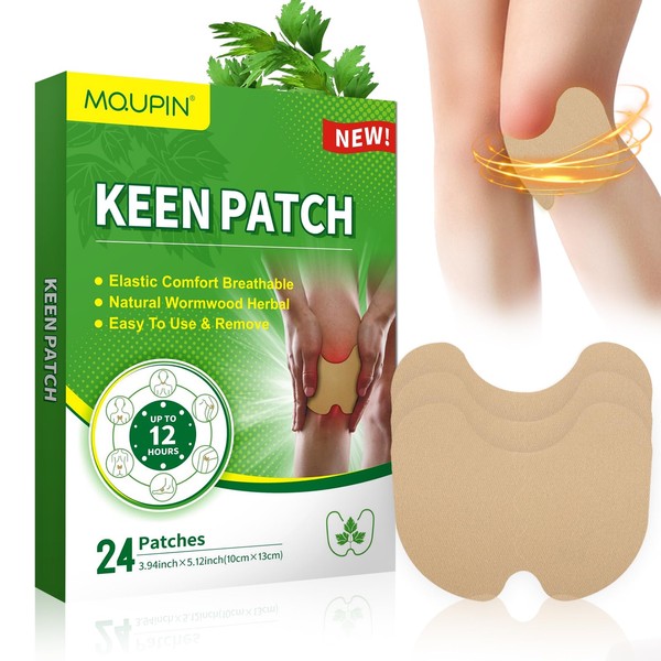 MQUPIN Knee Pain Relief Patch,24 PCS Natural Wormwood Pain Relief Patches,High Elastic Stretchable Heat Patches for Knee, Back, Neck, Shoulder Inflammation and Muscle Soreness