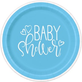Unique 73384EU Eco-Friendly Paper Plates-18 cm-Blue Hearts Baby Shower-8 Count (Pack of 1), Multicolour