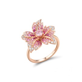 Santuzza 925 Sterling Silver Lily Ring Pink Sapphire Cubic Zirconia Gemstone Flower Statement Ring for Women (7)