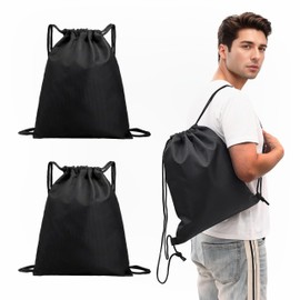 ThermoBox 2-Pack Waterproof Drawstring Backpacks, Soccer-Texture Oxford Fabric, 16.9" × 13.8", Lightweight 0.19 lb Each, No Eyelets, Gym & Marathon Gear Sacks(Black)