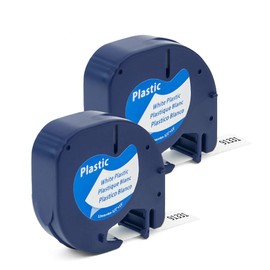 2PK Compatible with Dymo Letratag Refill 91331(S0721610) Plastic Black on White Label Tapes Cassette for DYMO LT LT-100H LT-100T QX50 Label Maker, 1/ 2inch x 13 Feet(12mmx4m)