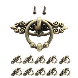 Yetaha Drawer Ring Pull Handles, 10PCS Antique Ring Pull Handle Retro Drawer knobs with Exquisite Pattern for Kitchen Cupboard Furniture 65x46mm, Antique Bronze