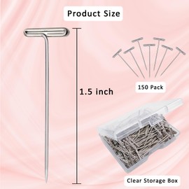 Aouuhe T Pins 150 Pack 1.5 inch T-Pins Sewing Pin for Blocking Knitting, Straight Wig Pin for Wigs, Sewing, Foam Head, Craft, Quilting and Office