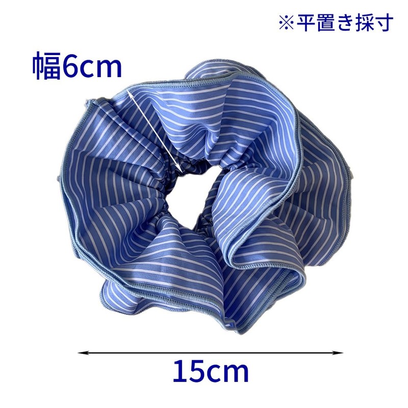 [GLOBAL BOX] シュシュ 大きめ 夏 ボリューム ボーダー まとめ髪 ヘアアクセサリー ストライプ